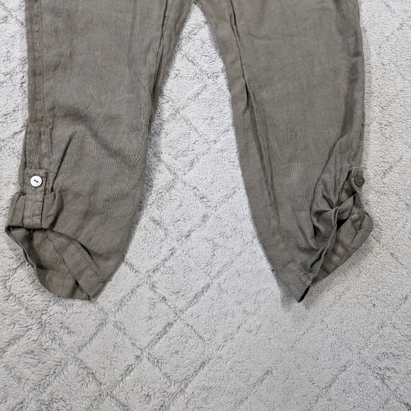 J. Jill Pants Women's XL Green Gray Linen Garment Dyed Pure Pull On Rolled Cuffs - Picture 3 of 9